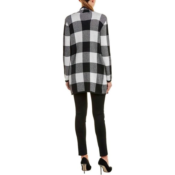 Jones New York Long Wrap Cardigan (Sweater Coat), Black & White, PP/XSP/0P/2P/4P - Picture 6 of 8